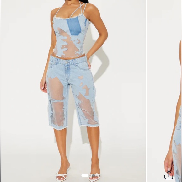 Fashionnova Sheer Denim Set - Picture 1 of 2
